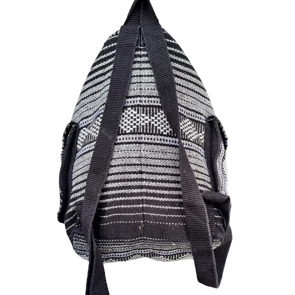 Artesanias‎ Pinzon Woven Backpack Black White Geometric Boho Hippie Rucksack